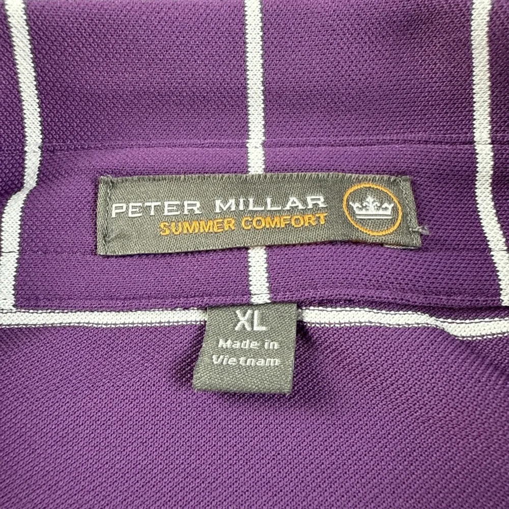 Peter Millar Summer Comfort Polo Shirt XL‎ Purple White Stripe Golf Stretch